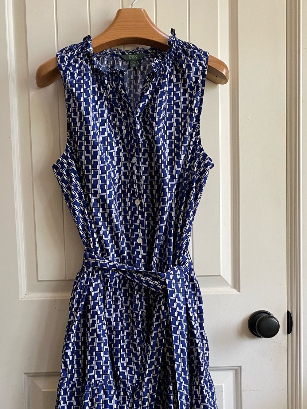 Terra & Sky Sleeveless Blue Geometric Print Sleeveless Shirt Dress
